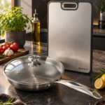 Barely Burn Kitchen Duo | Pure Titanium Frying Pan + 2-Sided Cutting Board